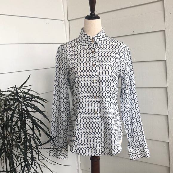 Talbots, size 4, tailored, wrinkle resistant blouse w/horse harness design - Picture 1 of 8